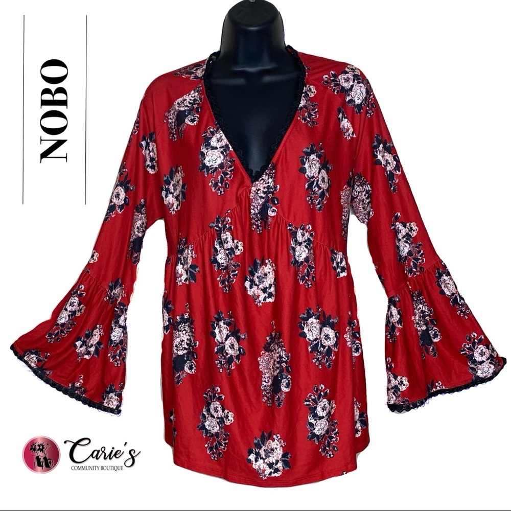 NOBO Boho Floral Bell Sleeve Top